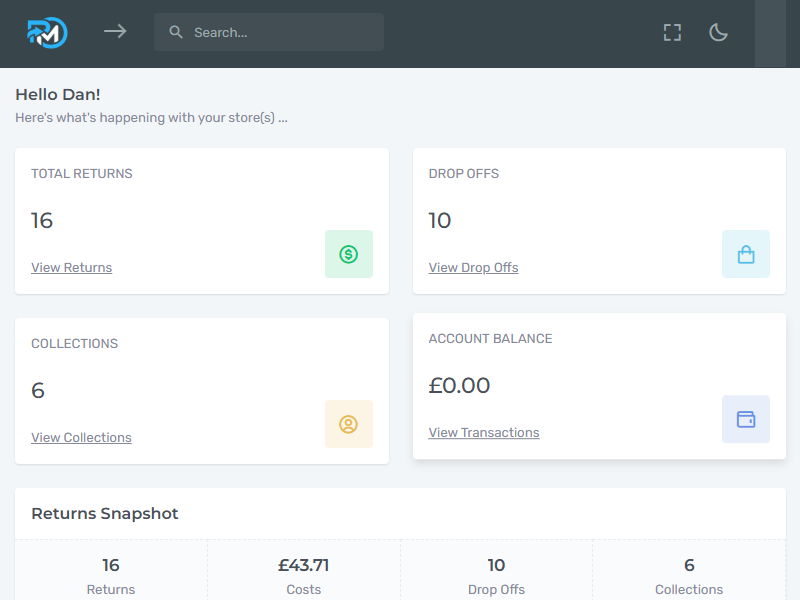 Returns dashboard overview